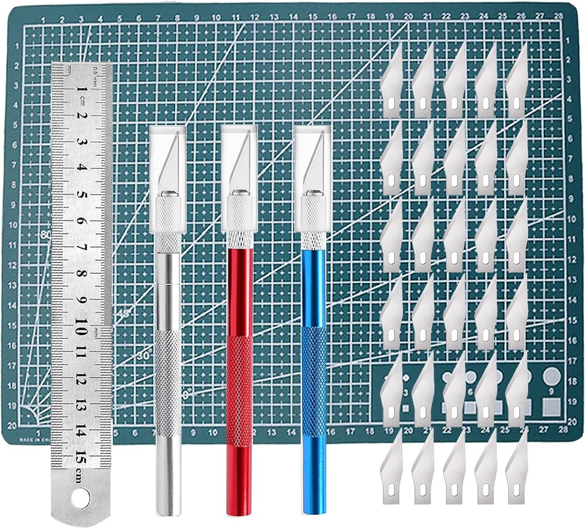 Thijox - 2 Stuks Scalpel met 20 Reservemesjes, Knutselmes, Cuttermes, Hobbymes, Snijmes voor Doe-Het-Zelf Kunst en Werk, Geconfigureerd voor Optimale
