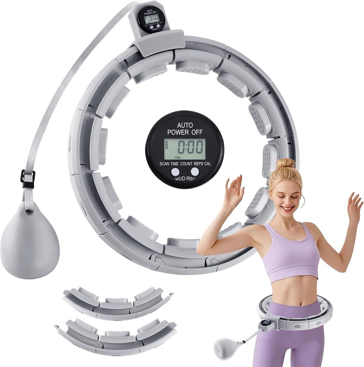 Hula Hoop voor Volwassenen en Beginners, 18 Knoop Verstelbare Hula Hoop met Gewichten en Tellen, Ideaal voor Afvallen en Fitness voor Mannen en Vrouwen