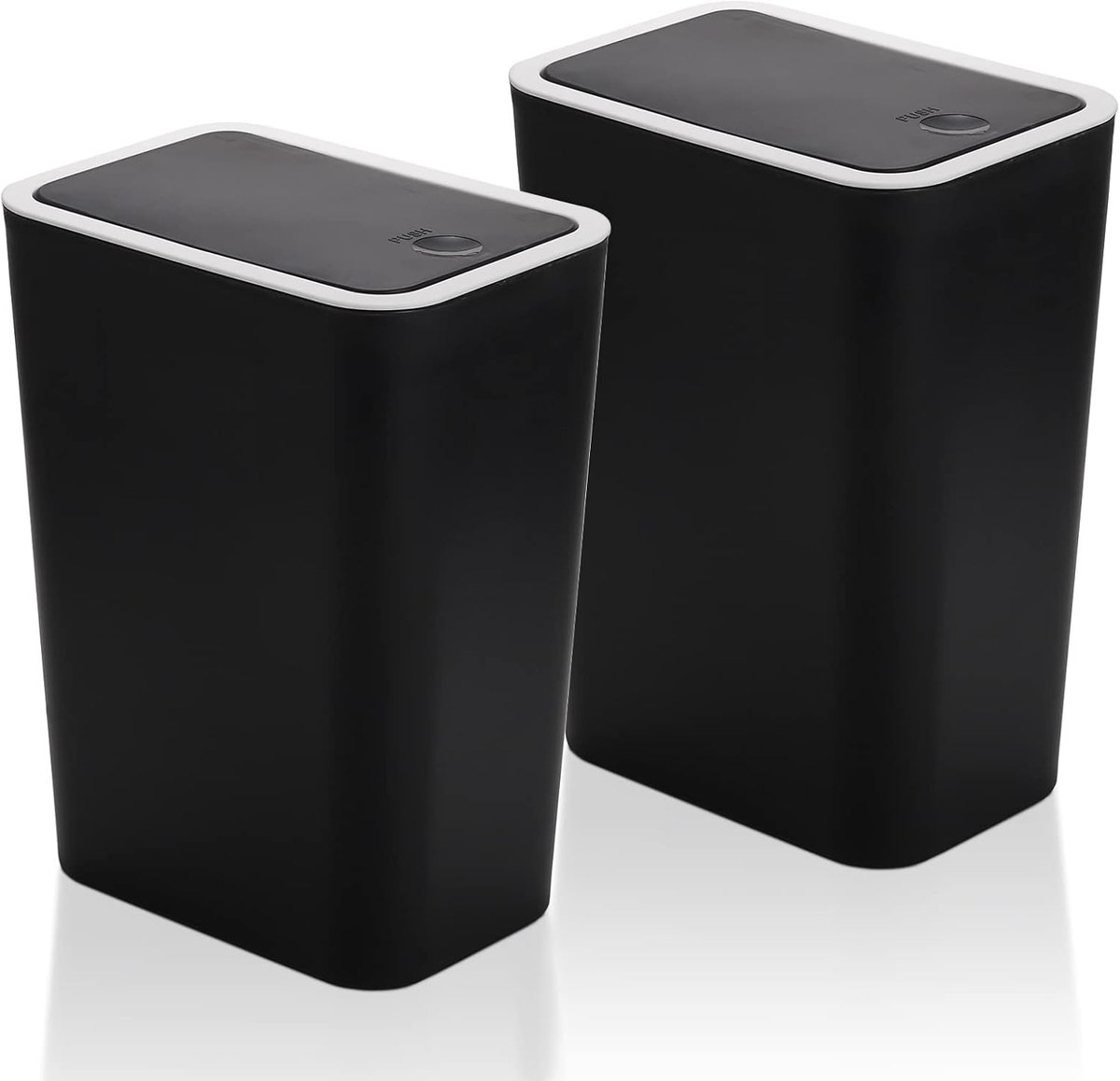 SnelShoppen - 2x 7.5 Liter Plastic Vuilnisbak met Drukdeksel - Handige Afvalbak voor Keuken, Badkamer, Woonkamer, Kantoor - Zwart - Duurzaam en Lichtg