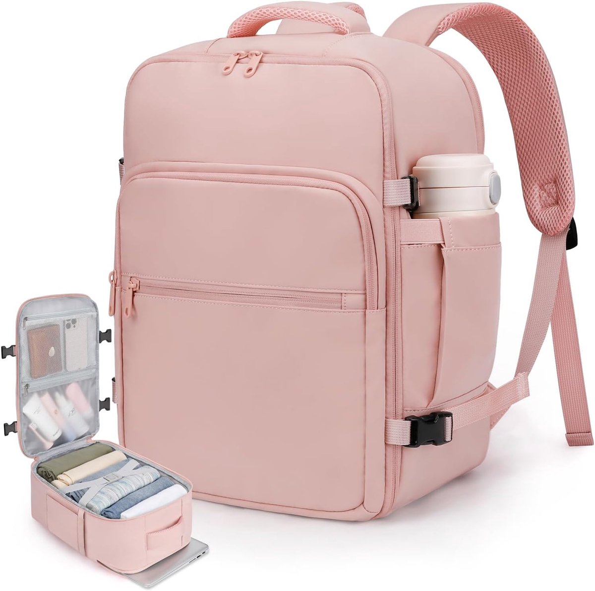 SnelShoppen - Ryanair Rugzak 40x30x20 Handbagage, Reisrucksack voor Vrouwen, Waterdicht Reistas met 15in Laptopvak, TSA-keuring, Roze, Perfect voor Re