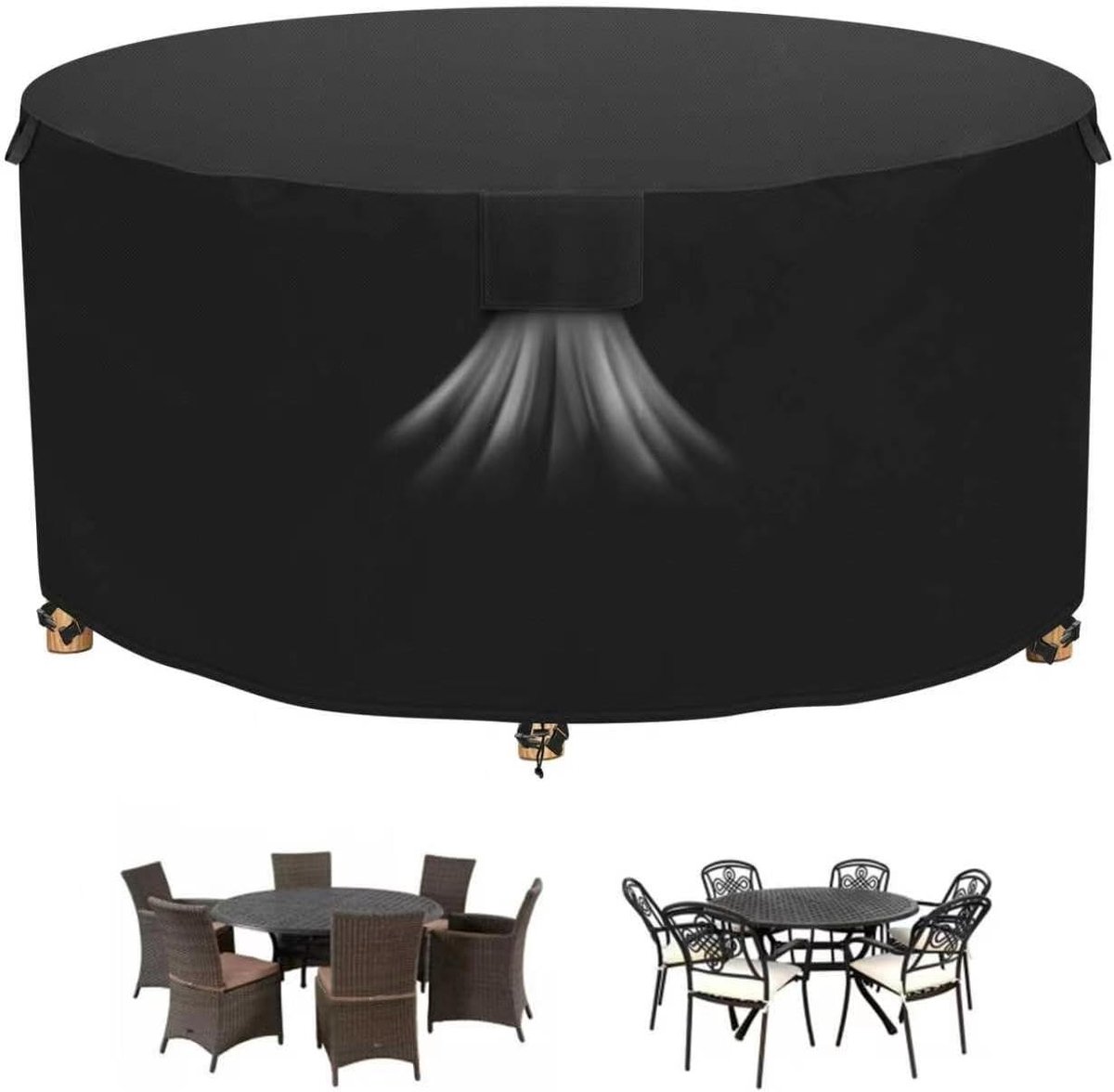 Ronde Tuinmeubel Beschermhoes voor 6-Persoons Rattan Eettafelset, Diameter 190 x 72 cm, Waterdicht, UV-Bestendig, Ademend en Windproof Design