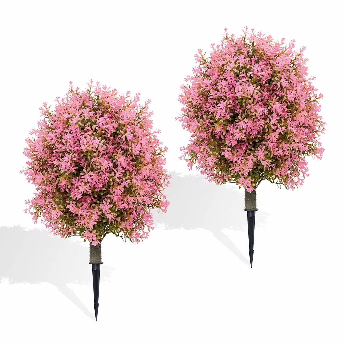 Set van 2 Kunst Buxusbollen 60cm - UV-Bestendig Realistisch design met Grondpinnen - voor tuin en buitenruimte - Roze Kunststof - Paars