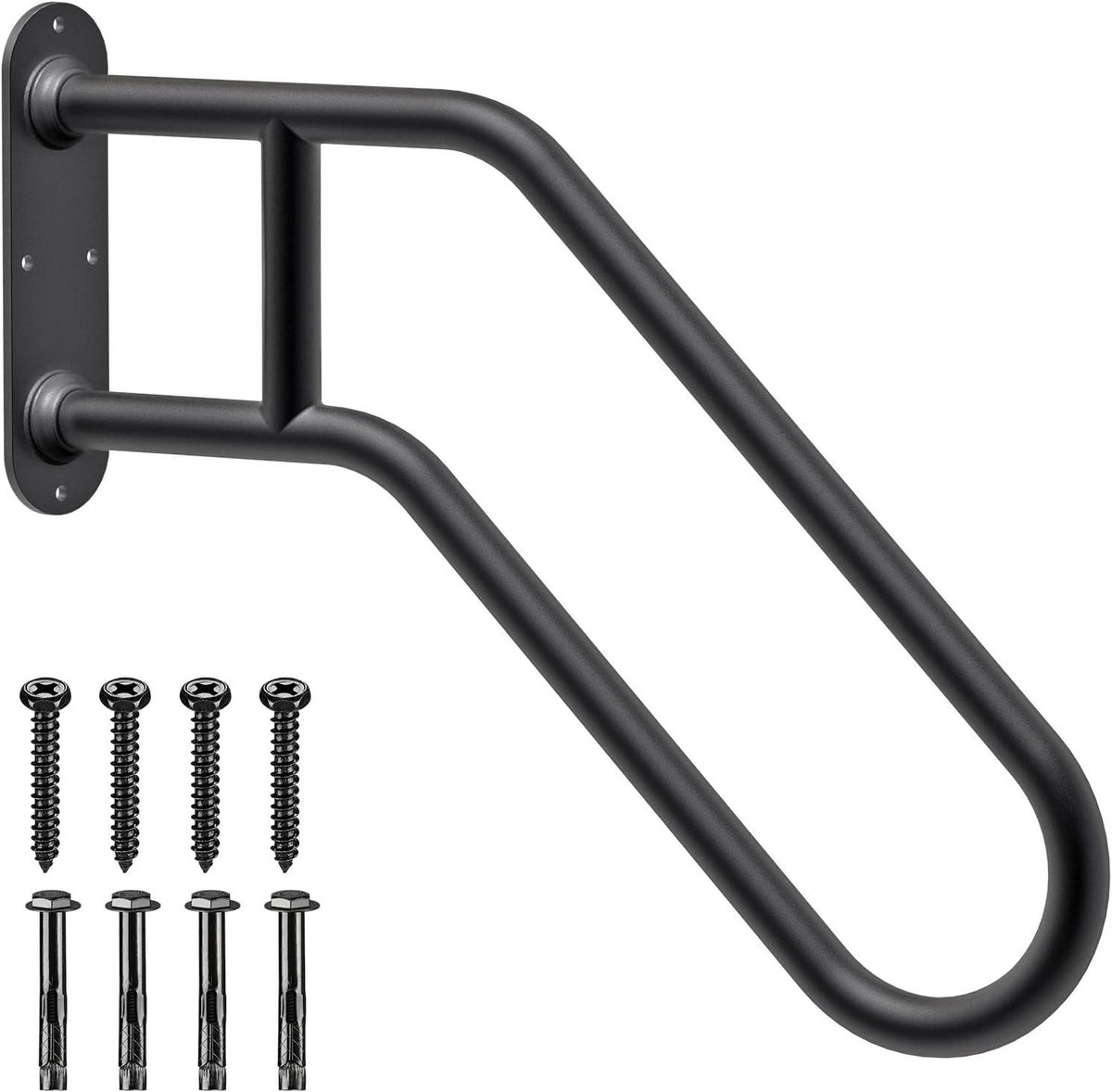 Zware Niet-Slip Handgrepen voor Buiten, Muurbevestigde Trapleuningen voor 1-4 Treden, Veiligheidsleuning voor Garage, Terras en Tuin (Diameter 3.2 cm, Zwart)