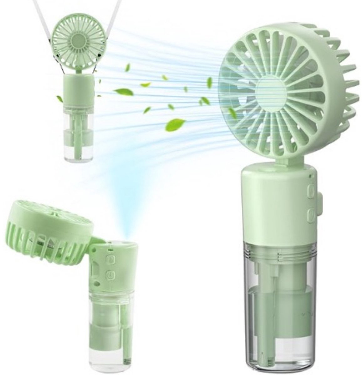 Draagbare mini-ventilator met waterspray, 3-in-1 (hand-/nek-/bureauventilator), 180° inklapbaar, oplaadbaar via USB, drie snelheden, ventilator met koele nevel voor de zomer