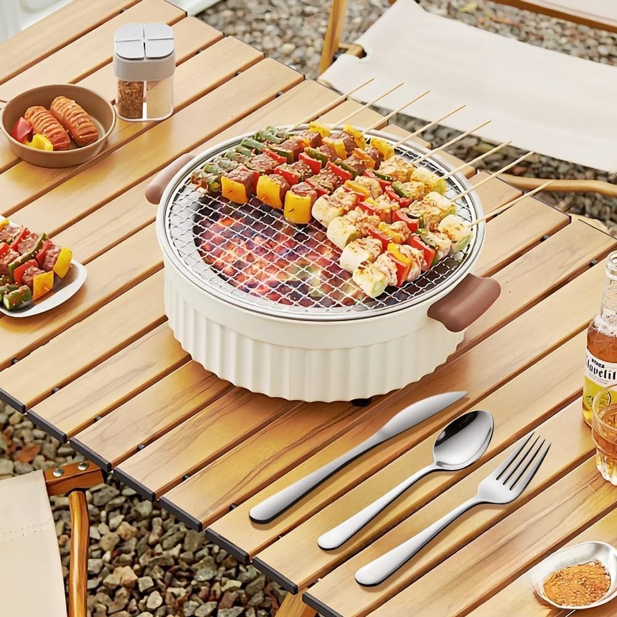Draagbaar 3-delig Bestekset met Lepel, Mes en Vork, RVS, Spiegelschoon, Vaatwasserbestendig, Ideaal voor Picknicks en Kamperen
