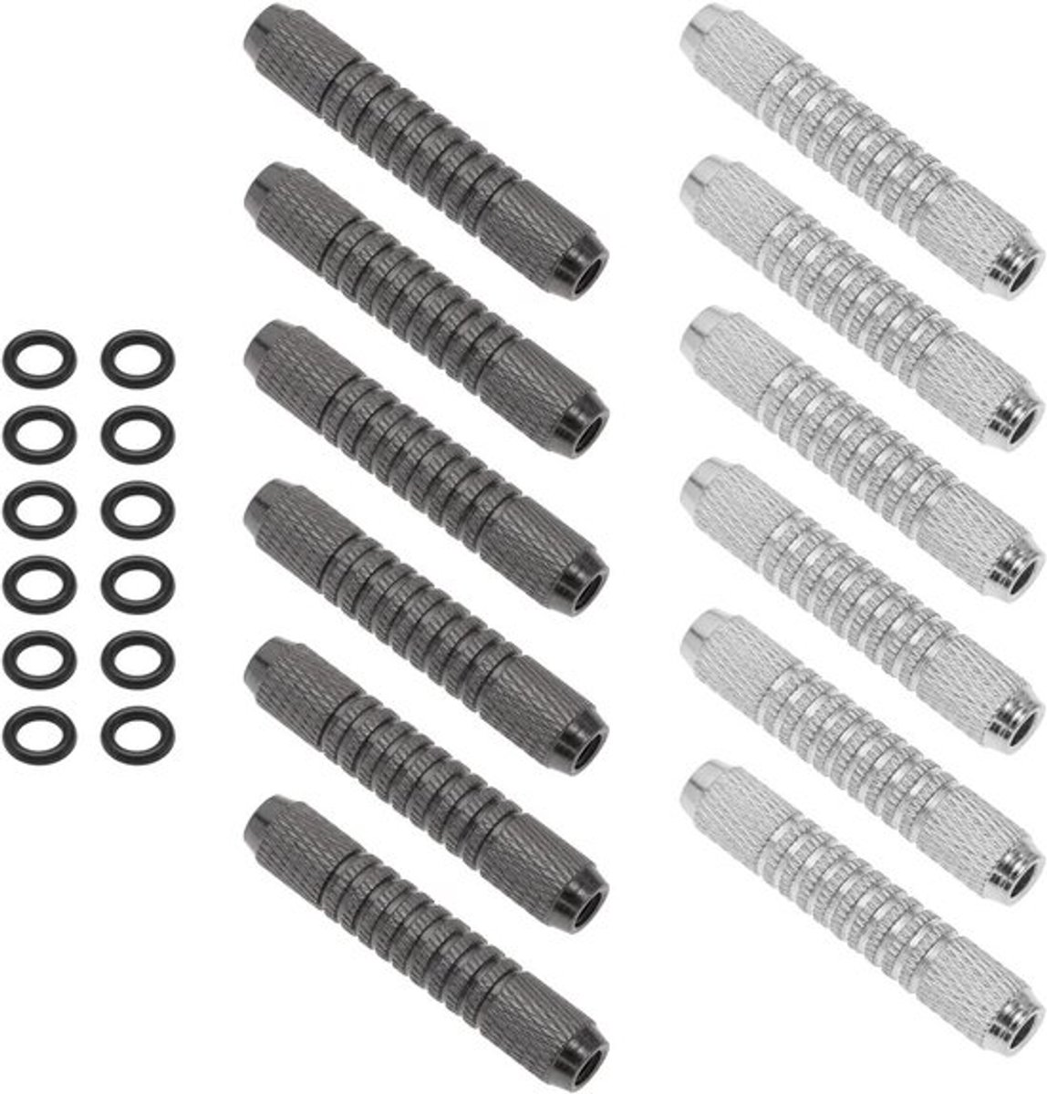 Dartvaten - 14 gram - Vervangende dartaccessoires - Zwarte en zilveren dartpijlen - 2BA binnendraad - 12 stuks met dartrubberen O-ringen - Geschikt voor alle merken - Zwart en zilver - Vervangende dartaccessoires met 2BA binnendraad