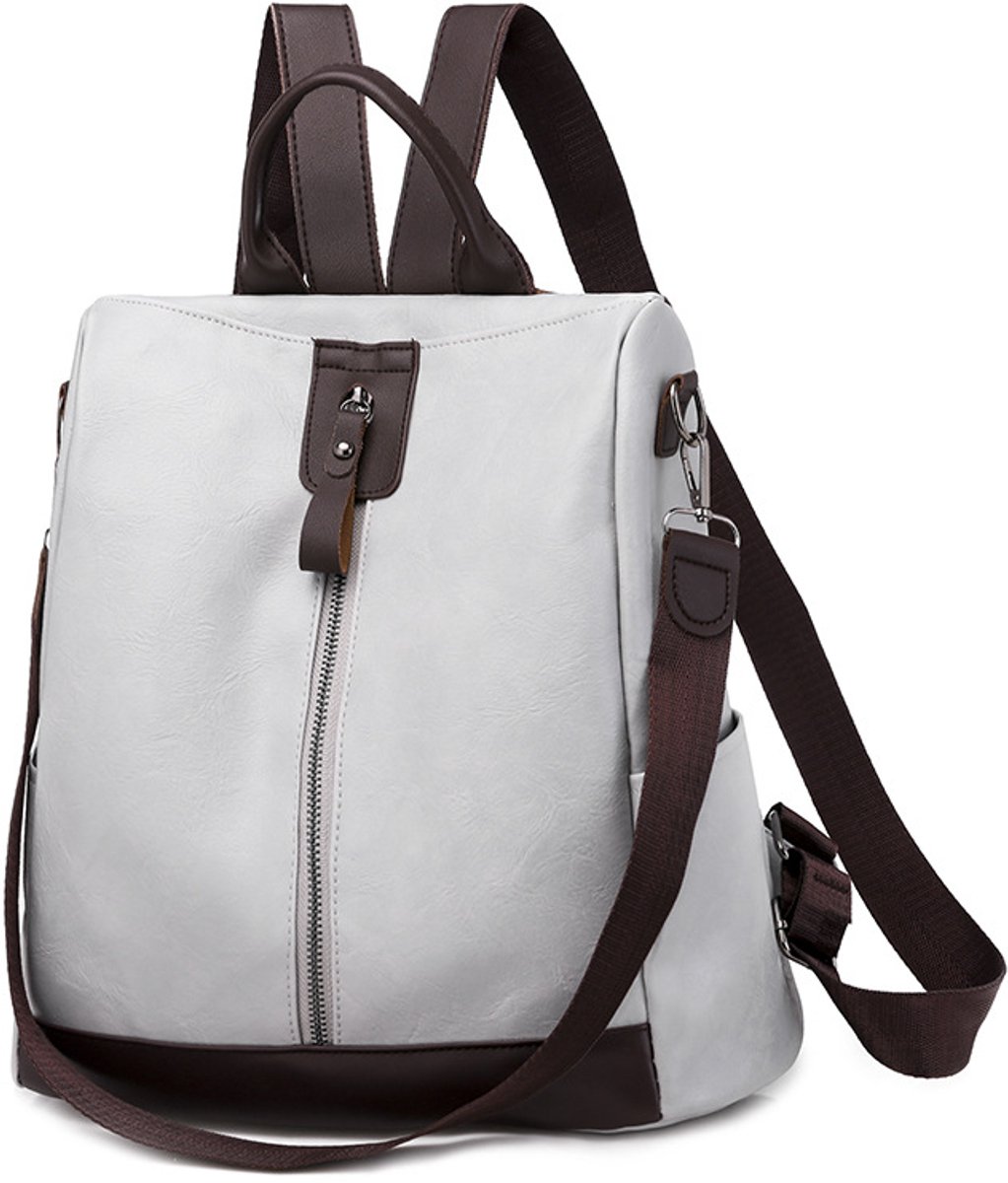 Dames Rugzak Leer - Waterdichte Anti Diefstal Backpack - Stijlvolle Casual Tas voor School Werk en Shopping - Lichtgrijs - Multifunctionele Dagrugzak