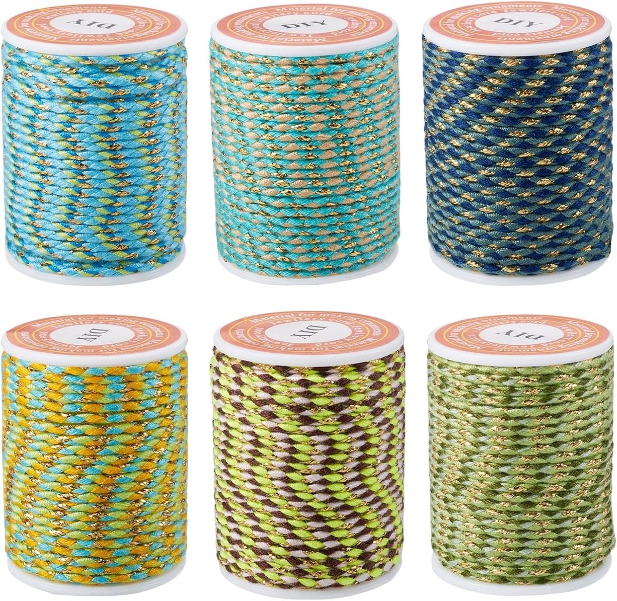 1.5mm 4 Laags Gedraaid Polycotton Koord 24m Braid Macrame Touw met Metallic Kralen voor Handgemaakte Armbanden, Breien en Wanddecoratie in Groen
