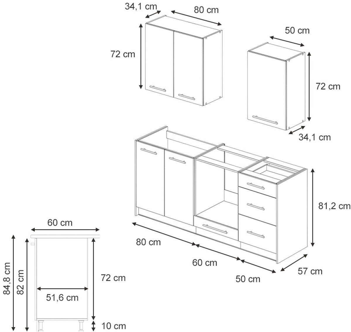 Vicco Eenpersoonskeuken Fame-Line, Goudkleurig Eiken/Wit, 190 cm, WB Marmer