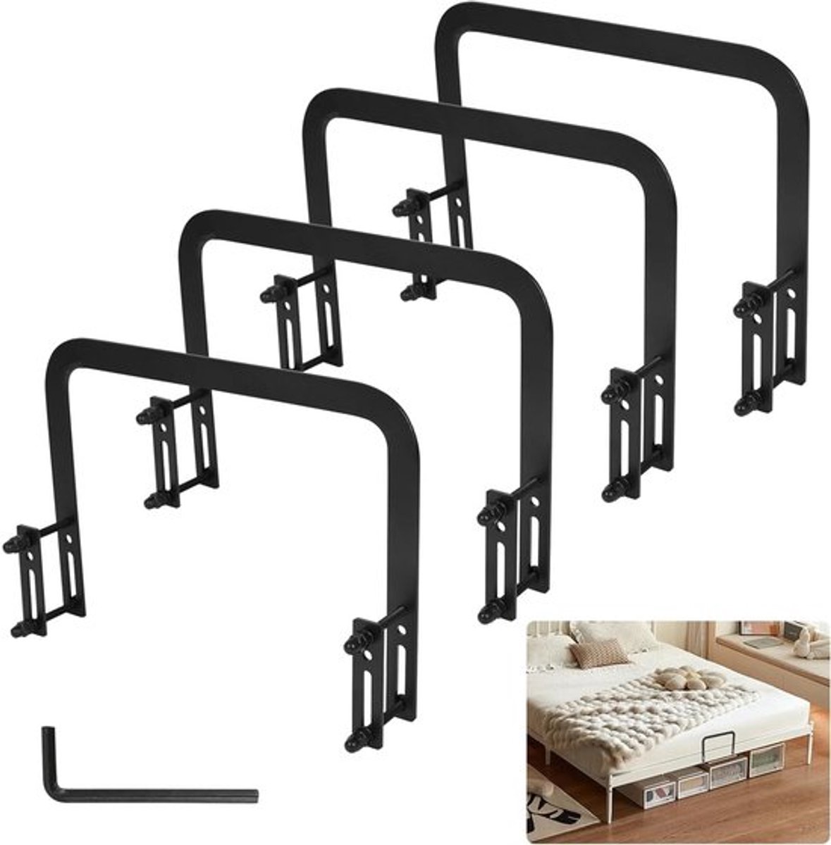 Matrasbeugel en houder voor bedframes, antislip matras stabilisator, ideaal voor tatami en zwevende bedden, eenvoudig te bevestigen, set van 4 stuks