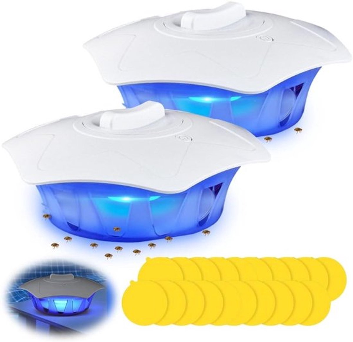 Effectieve Vlooien- en Bedwantsvallen met 4 Lichtstanden en 20 Plakstickers voor Woonkamer, Slaapkamer en Kinderkamer, 2 Stuks