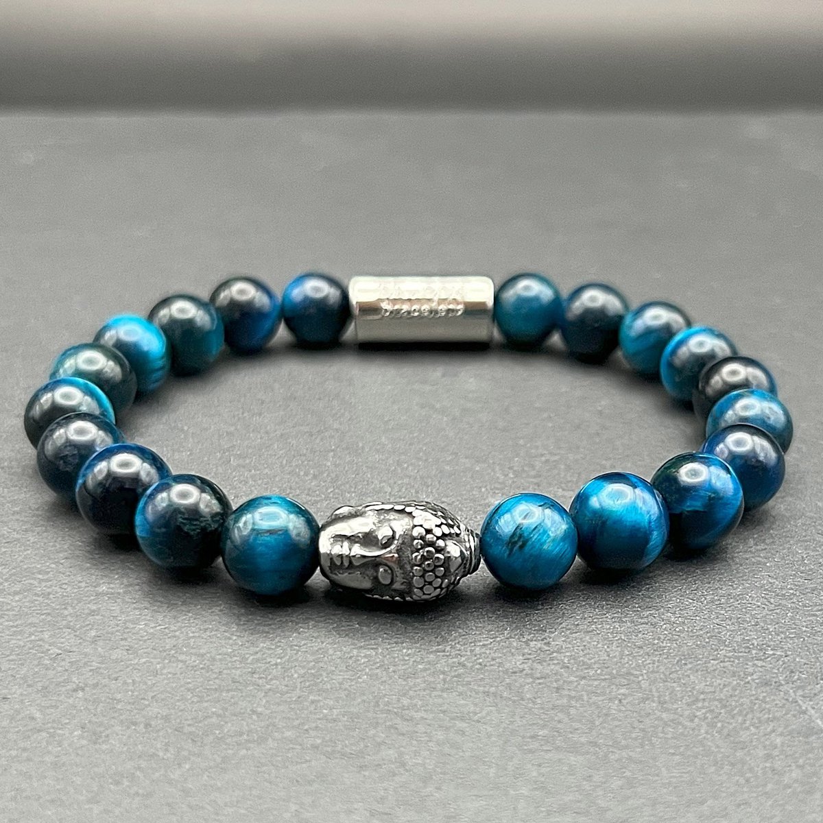 Dragon Bracelets® - Heren Armband - Double Faced Buddha - Blauw - Tijgeroog - Natuurstenen