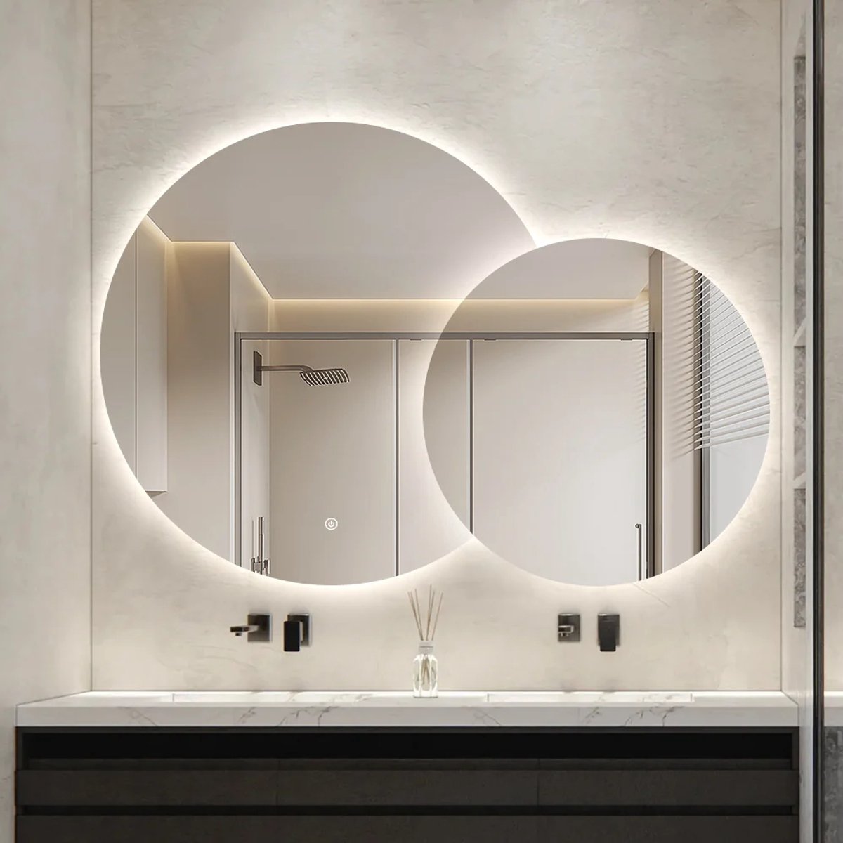 Badkamerspiegel FENOMÉ Madrid LED Verlichting 100 x 60 cm (totaal lengte 140cm) incl. spiegelverwarming en touch schakelaar