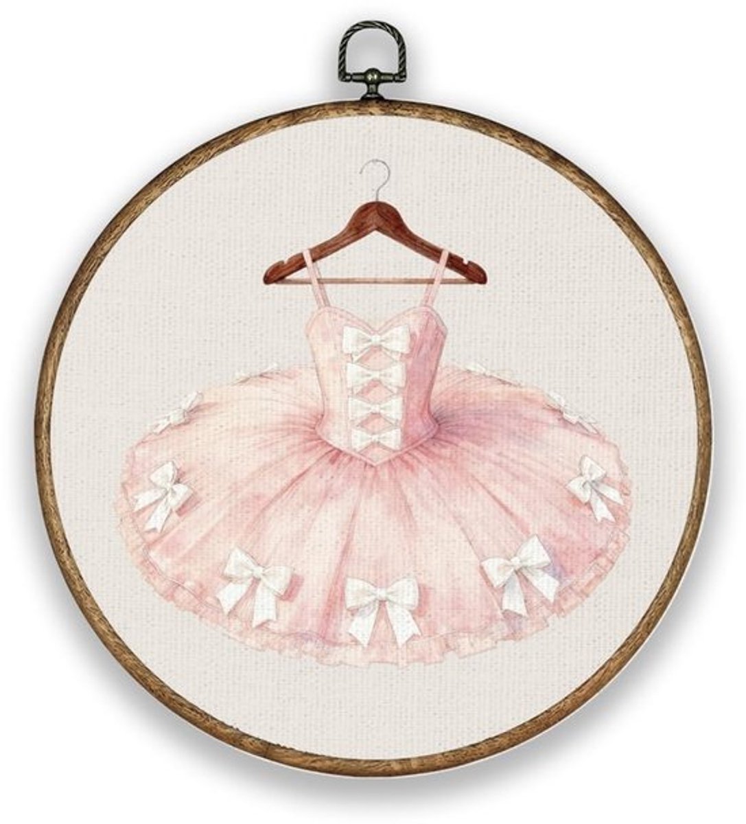 Muurkunst Ballerina Jurk 26 cm - Wanddecoratie Vintage - Houten Frame - Canvas Prints - Decoratie voor Prinses Kamer - Afneembare Ring 2,5 cm