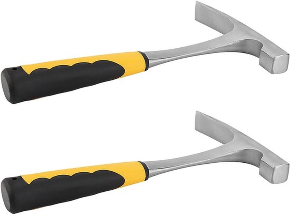 2 Pack 24oz bakstenen hamer, platte kop Rock Pick Hammer met schokreductie Grip, verchroomde geologische hamer, dubbele kop metselwerk hamers voor mijnbouw, prospecting