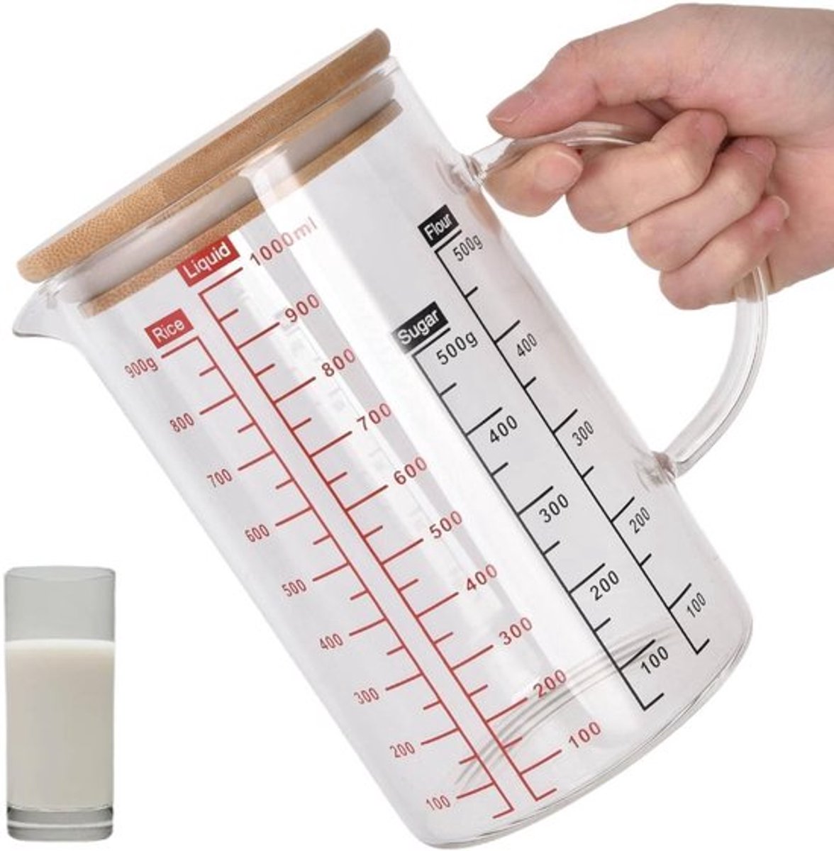 Glazen Maatbeker met Deksel - 1000ml Borosilicaatglas