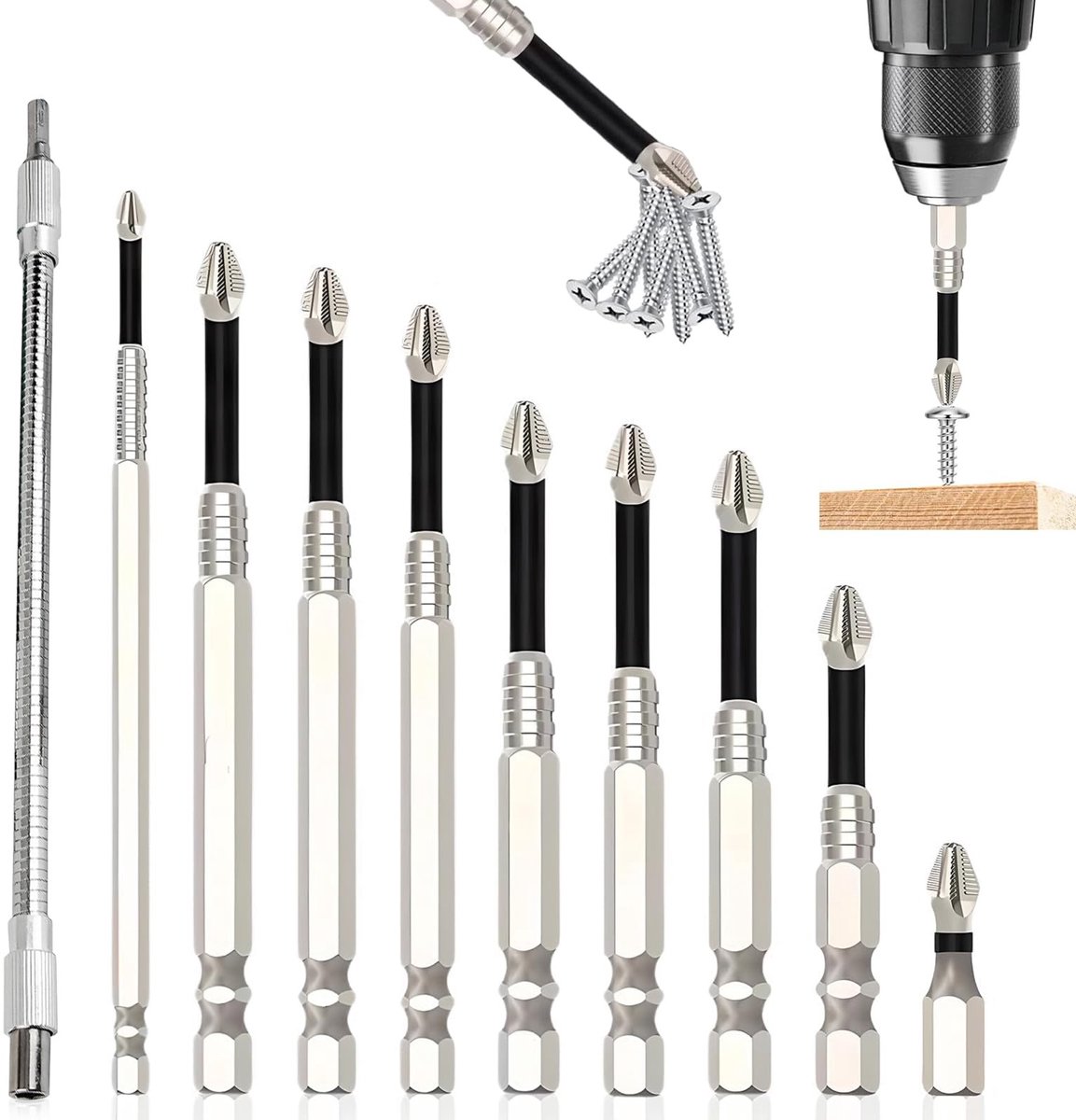 Solidchoice - Precisie Schroevendraaierset 10 Stuks met Magnetische Verlengstang