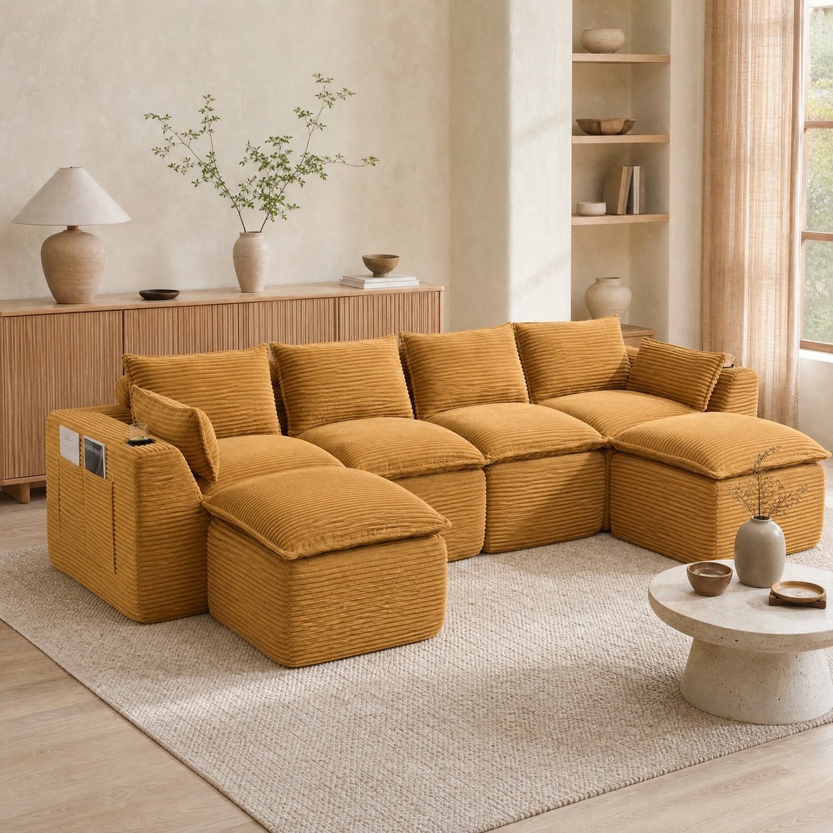 MODFU - Bank - 4-Zits - Modulaire Set - Corduroy - Oranje