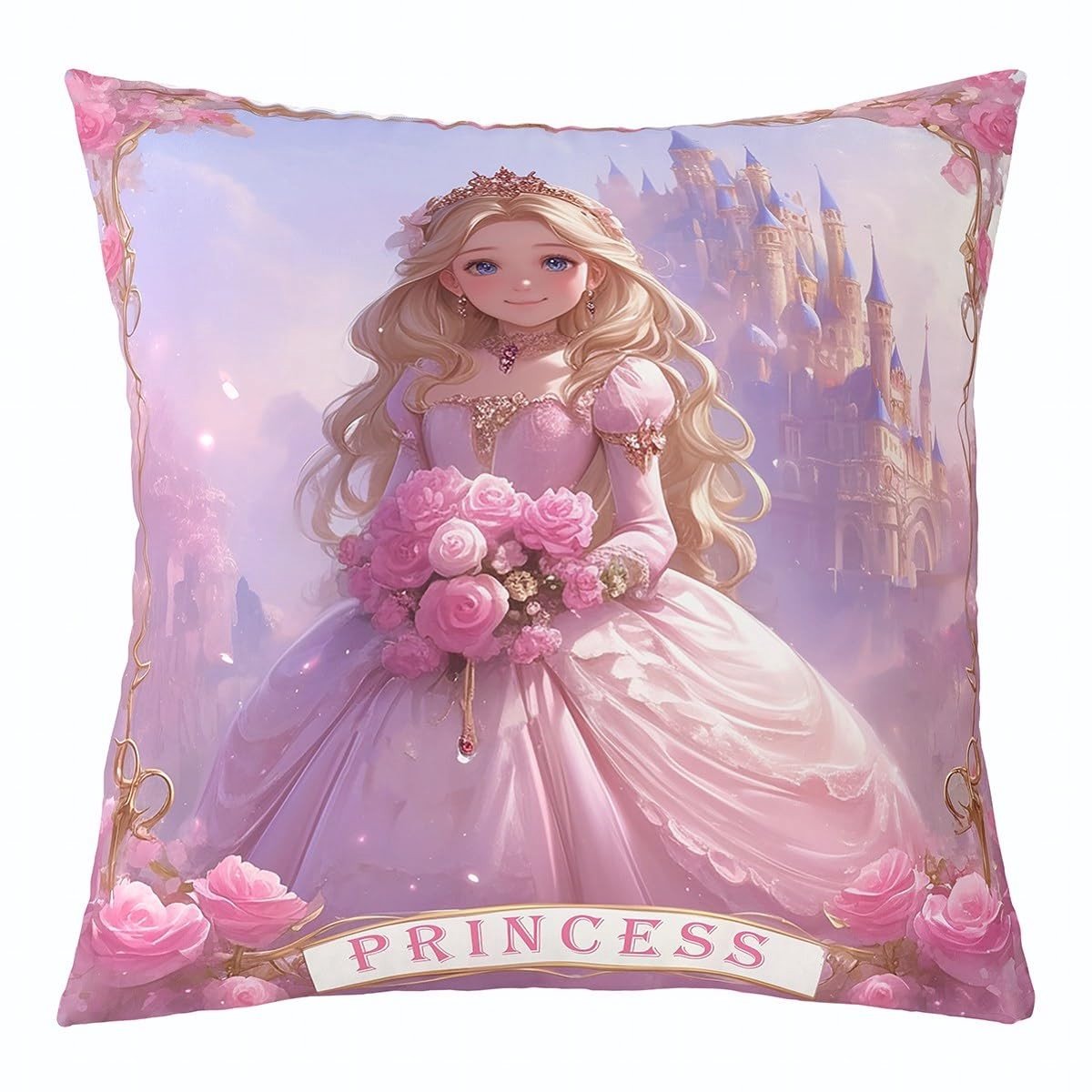 Solidchoice - Roze Prinses Kussenovertrek 50x50cm met Omkeerbare Print