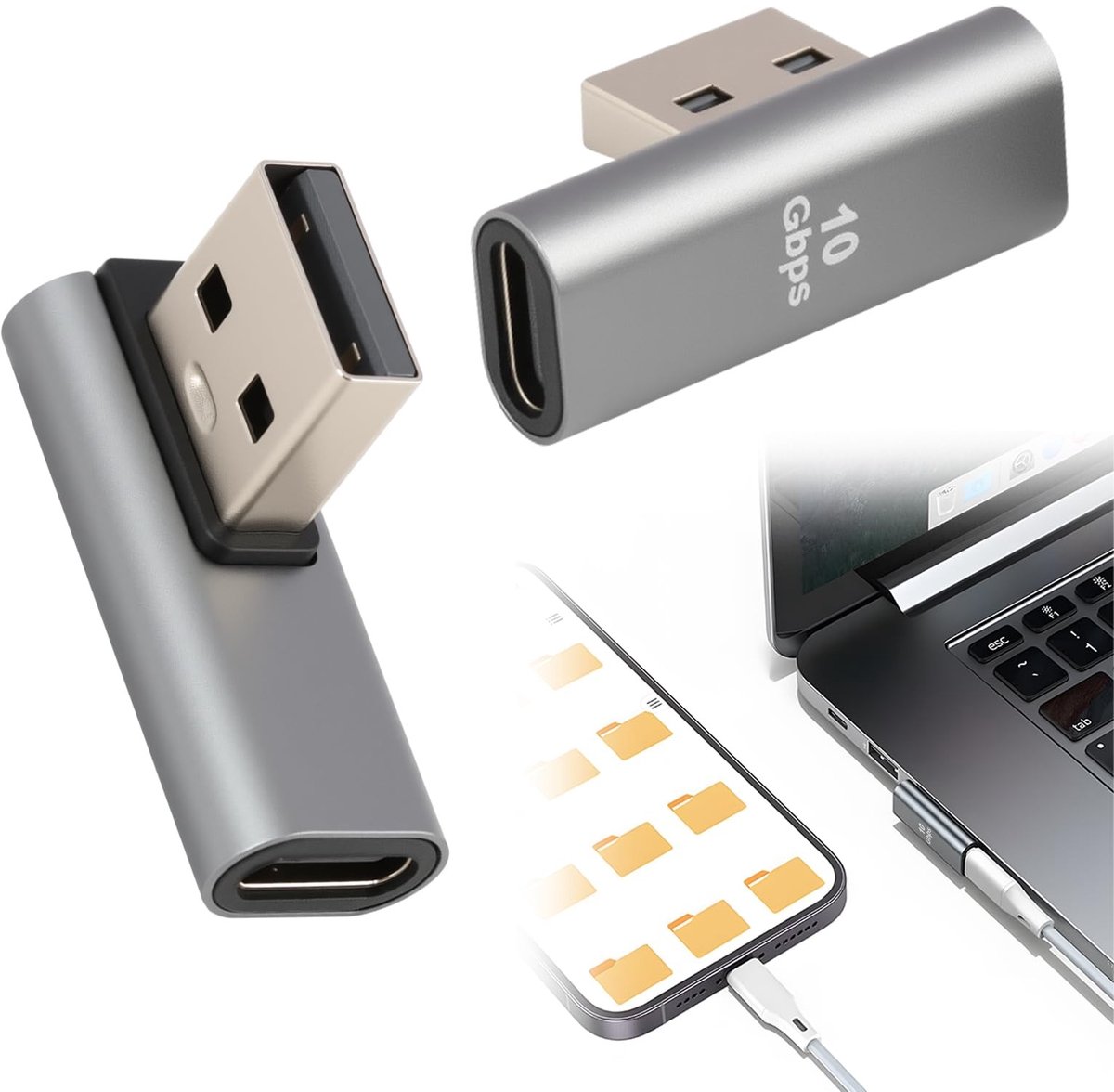 Solidchoice - 2 Stuks USB C naar USB 3.1 Adapter met 90 Graden Hoek