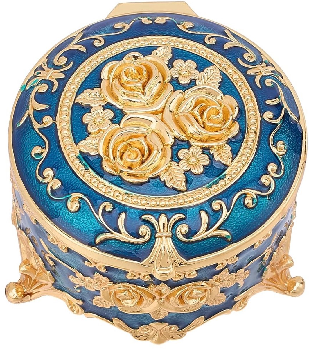Solidchoice - Vintage Ronde Sieradenkist, Emaille, 8,5 x 8,9 x 6,6 cm