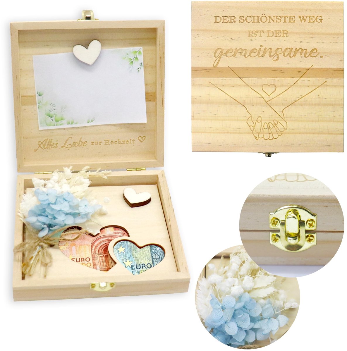 Solidchoice - Houten Geldcadeau voor Bruiloft met Kunstbloemen
