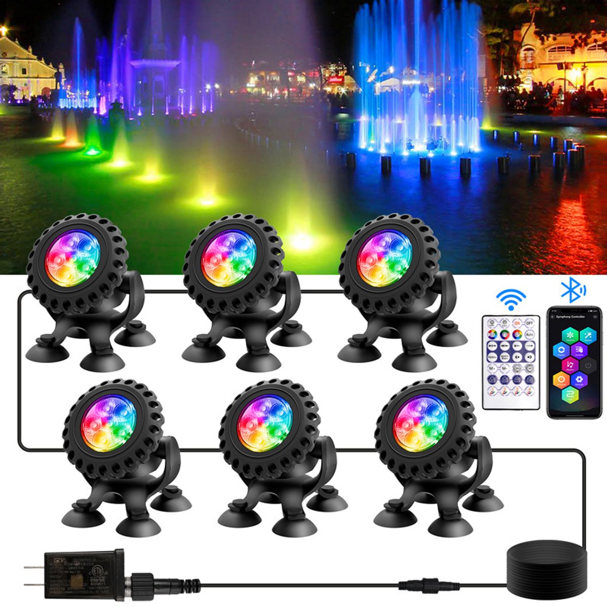 Vijververlichting – 6-in-1 RGB – IP68-waterdicht – Duurzame onderwaterverlichting voor vijver, tuin, terras, fontein, zwembad, waterval