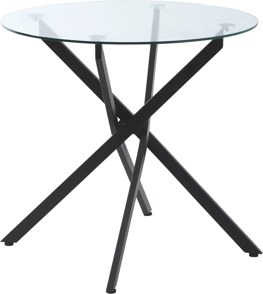 TEKROA® Eettafels - Ronde eettafel met blad - van transparant gehard glas en gekruiste metalen poten - moderne salontafel voor de woonkamer - Ø80x75 cm - zwart
