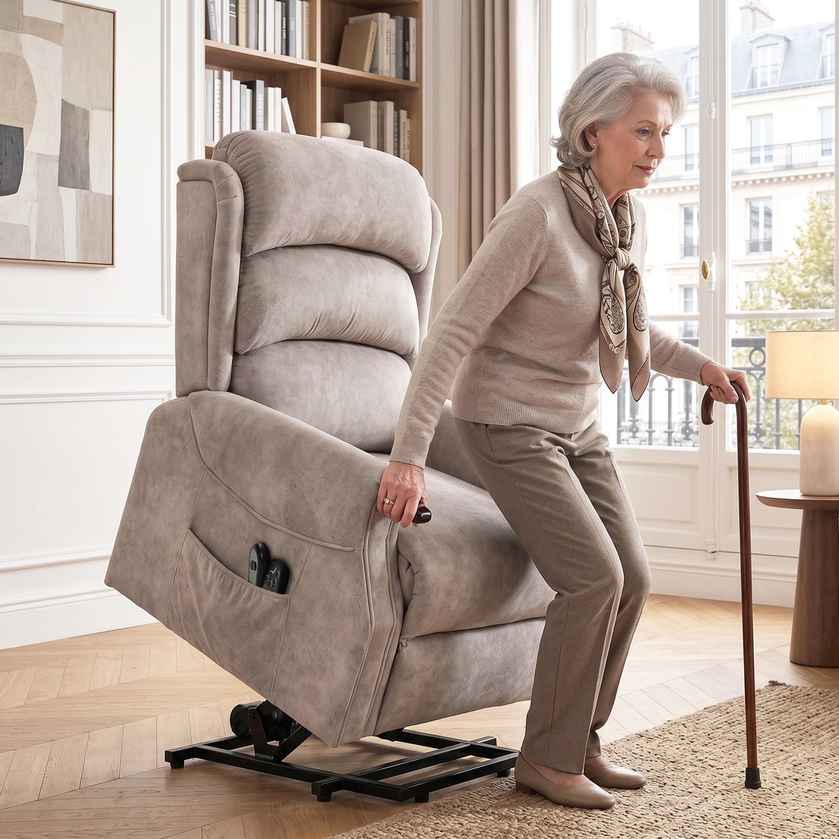 HOMCOM elektrische sta-op relaxfauteuil met massage en verwarming - Tv-fauteuil, relaxstoel, sta-op-stoel - Lichtgrijs – foto 7