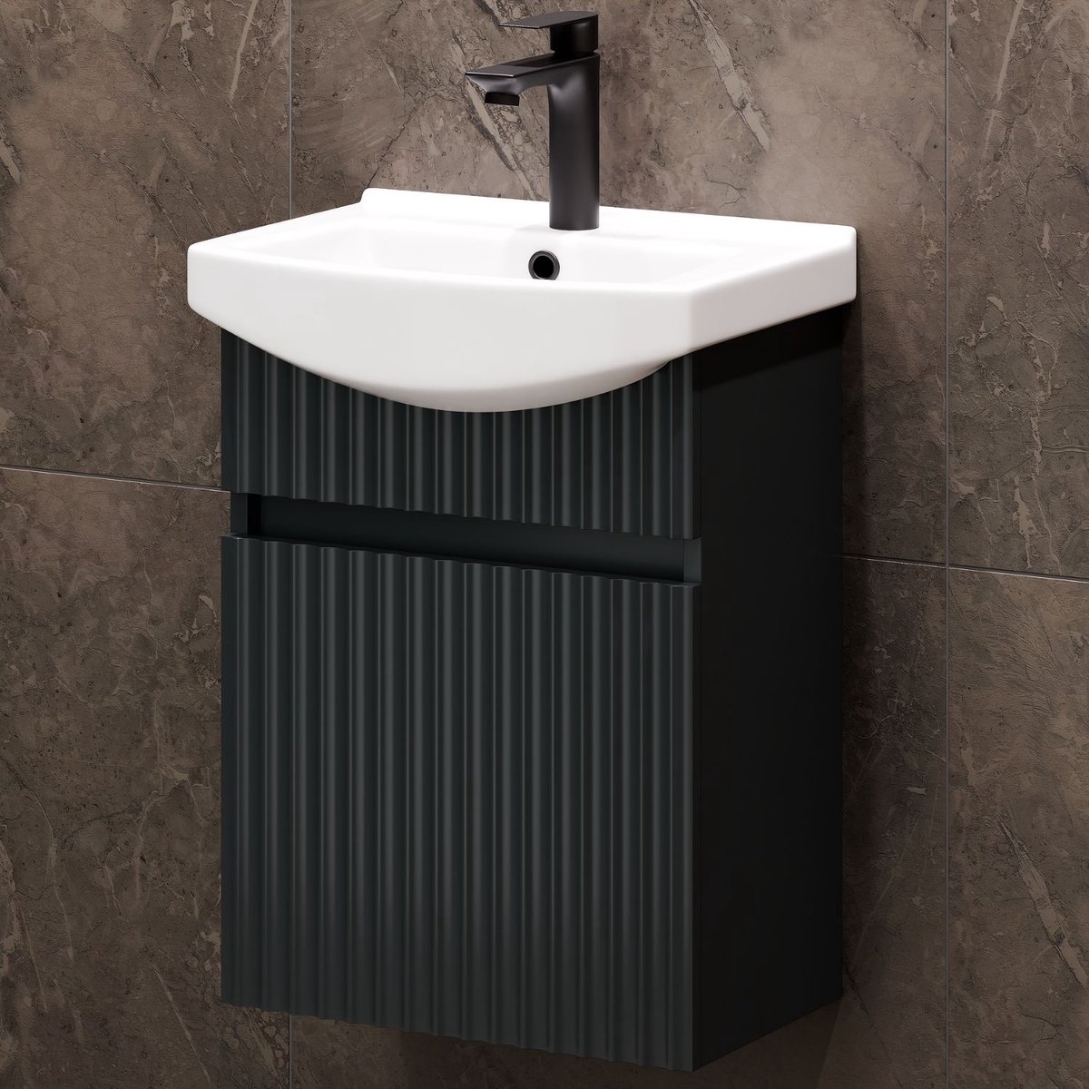 Planetmöbel WEGA Wastafelonderkast 45 cm met Keramische Wastafel – Antraciet Mat – Soft-Close – Ruimtebesparend