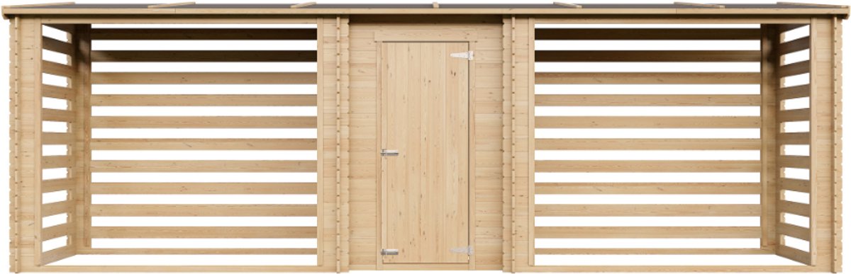 Timbela M206 - Haardhout Opslagschuurtje met Afgesloten bergruimte - 6,18 m² - 146x564xH199 cm - Houtopslag