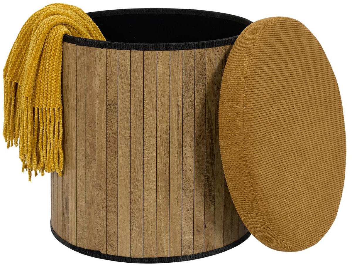 Home Deco Factory Poef - heritage - geel - hout/polyester - 38 cm