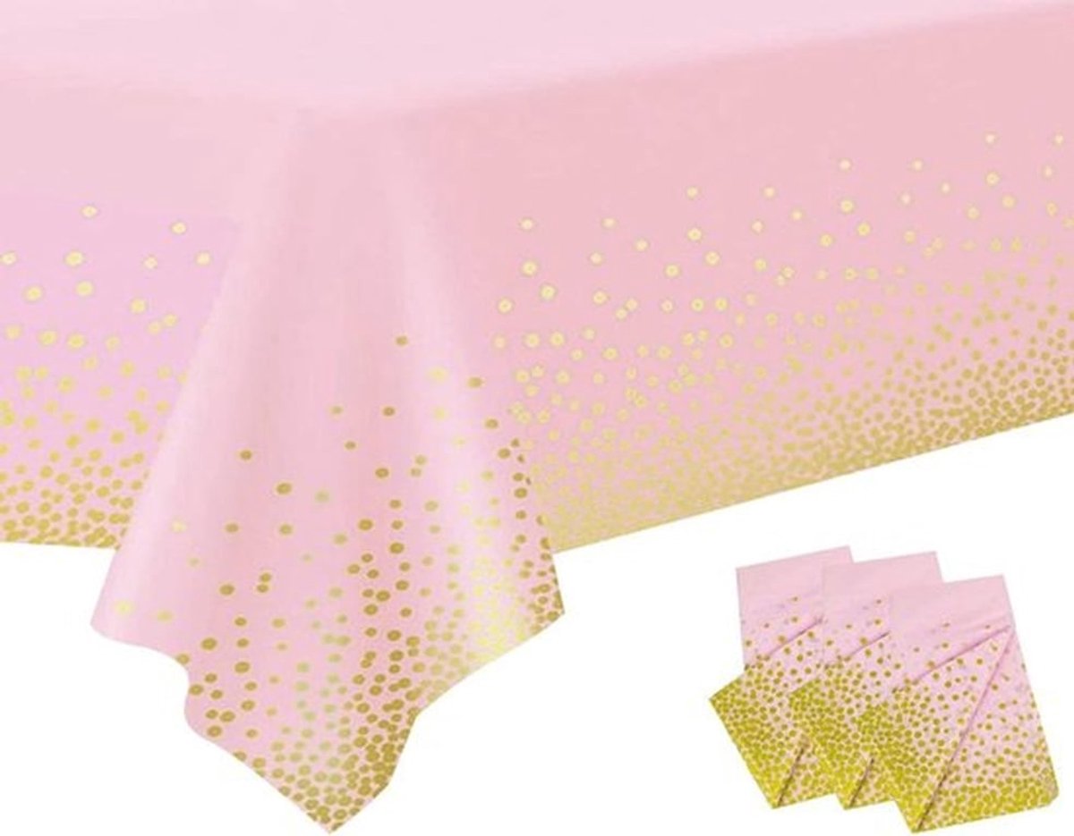 Roze Tafelkleed Set van 3 Stuks met Dots - 137 x 274 cm Wegwerp Tafelkleed voor Feest, Picknick en Bruiloft, Waterdicht en Vlekbestendig