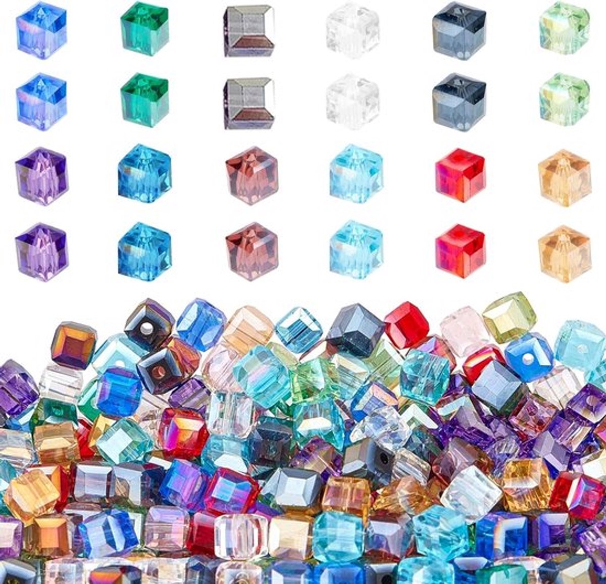360 Stuks, 12 Kleuren Gegalvaniseerde Facet Glas Kralen, 6mm Kubus Kralen voor Sieraden Maken, Gaatje: 1mm, Perfect voor DIY Projecten en Creatieve Ambachten