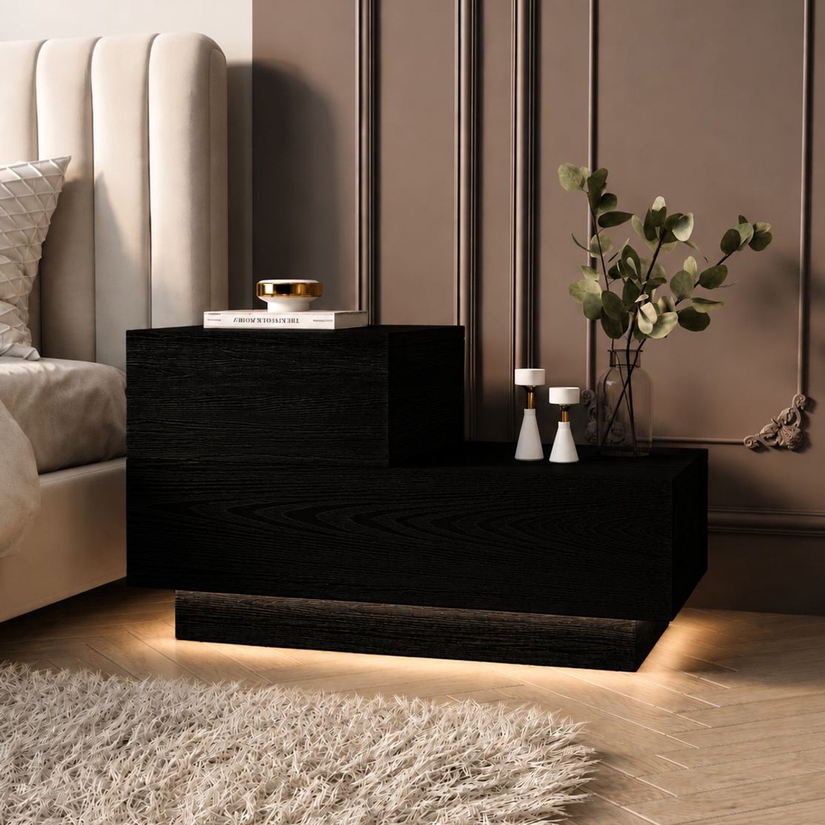 Skye Decor , Nachtkastje, Kayra - Black Wood, Gemelamineerde spaanplaat, Zwart hout, 70 x 38,3 x 35 cm