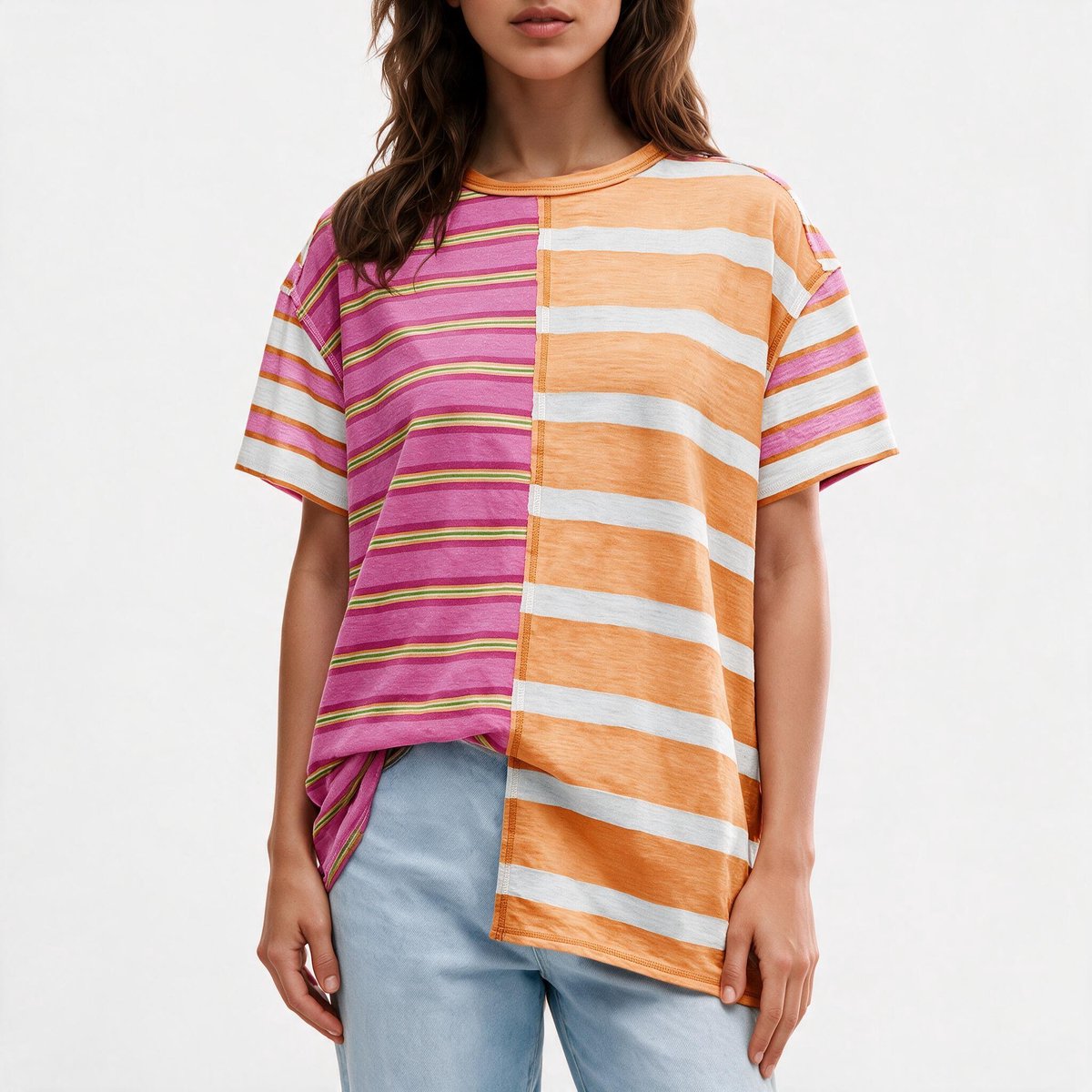 Imily Bela Dames Oversized Gestreept T-shirt met Asymmetrische Zoom