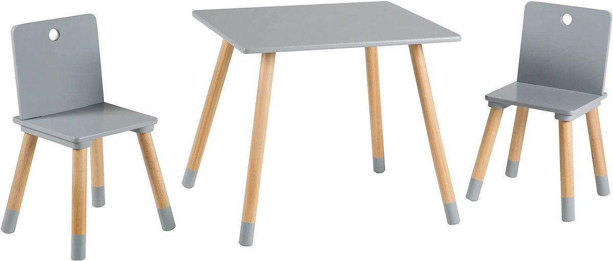 Solidchoice - Kindermeubel Set met 2 Stoelen en 1 Tafel in Grijs