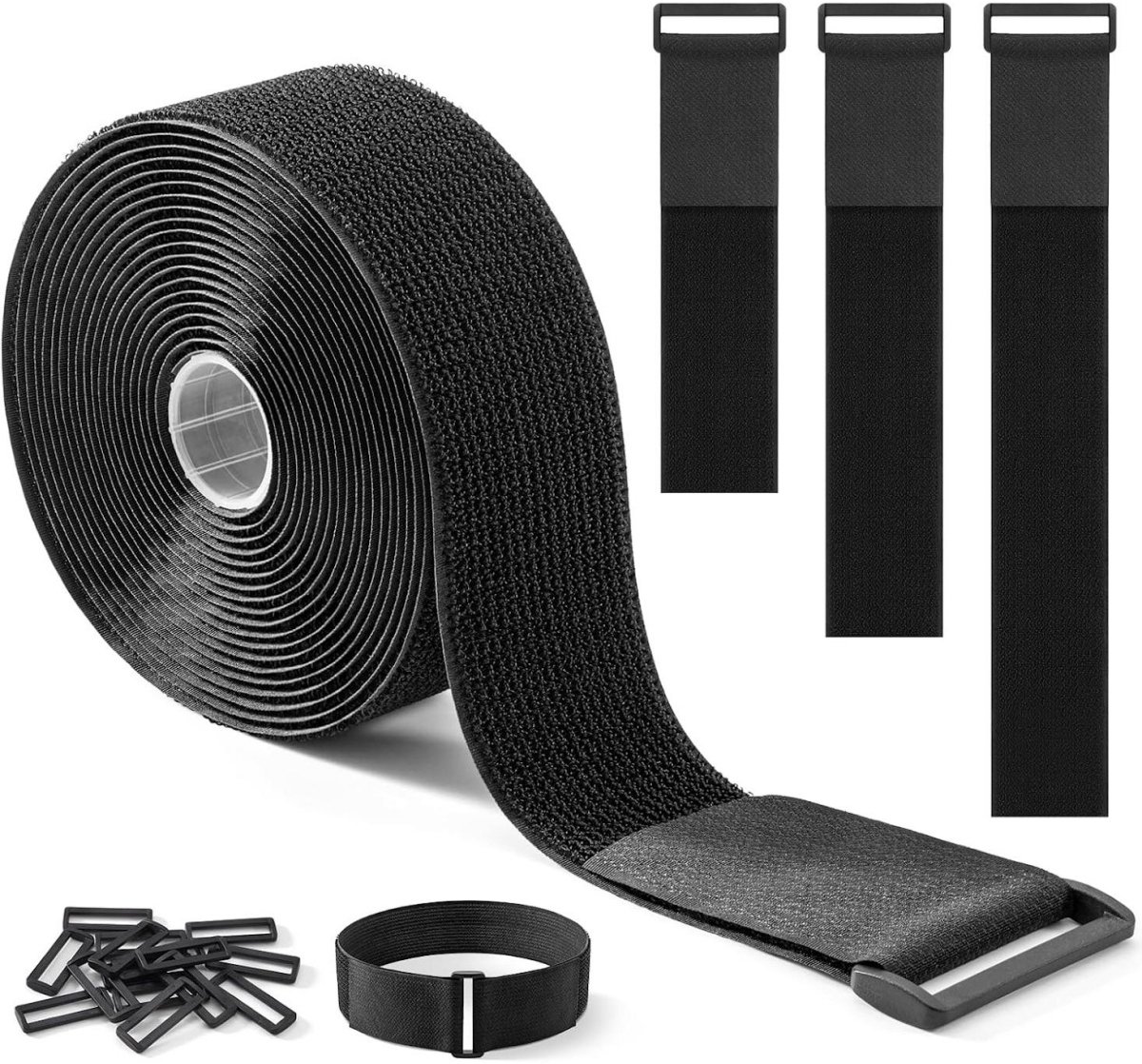 SSTRWGOOD Stevige en duurzame klittenbandsluitingen - 5 cm x 5 m - met 15 lussen - verstelbaar, knipbaar, herbruikbaar - ideaal geschikt voor kabels, slangen, leidingen - zwart