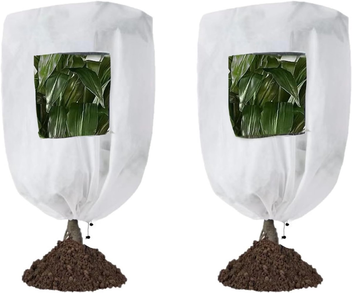 Plantenhoes - Beschermhoes - Vorstbeschermingshoes met kijkvenster - Voorzien van trekkoord en ritssluiting - Herbruikbaar - Geschikt voor buitenplanten, struiken en potplanten / boombescherming - 2 stuks - 80 x 120 cm