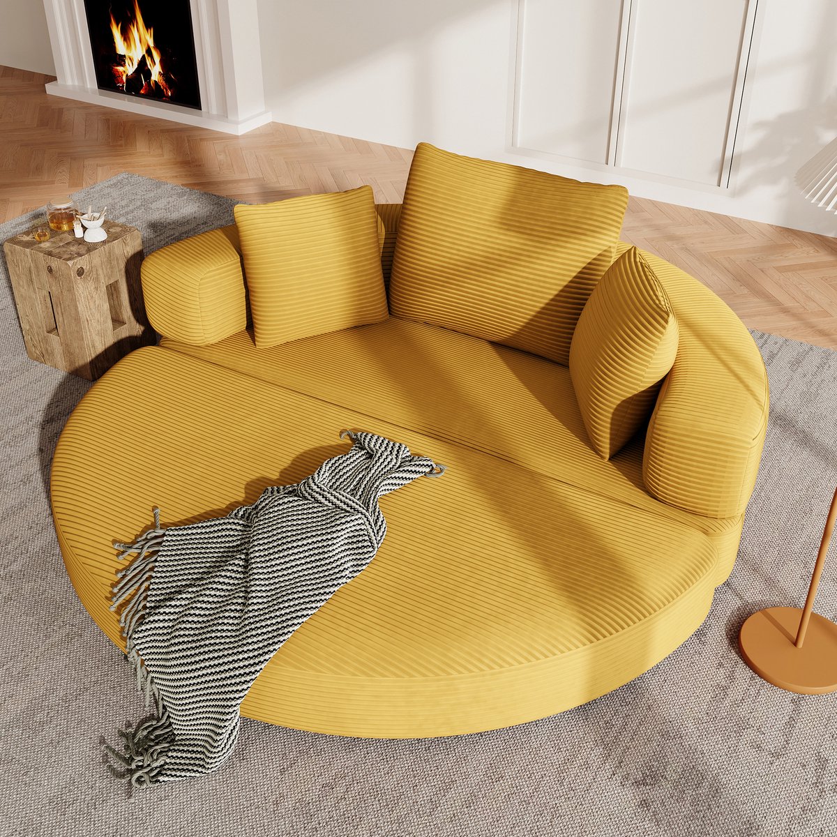 MODFU Slaapbank-Geel-Corduroy-2-In-1-Zonder Montage-Met Kussens Yellow