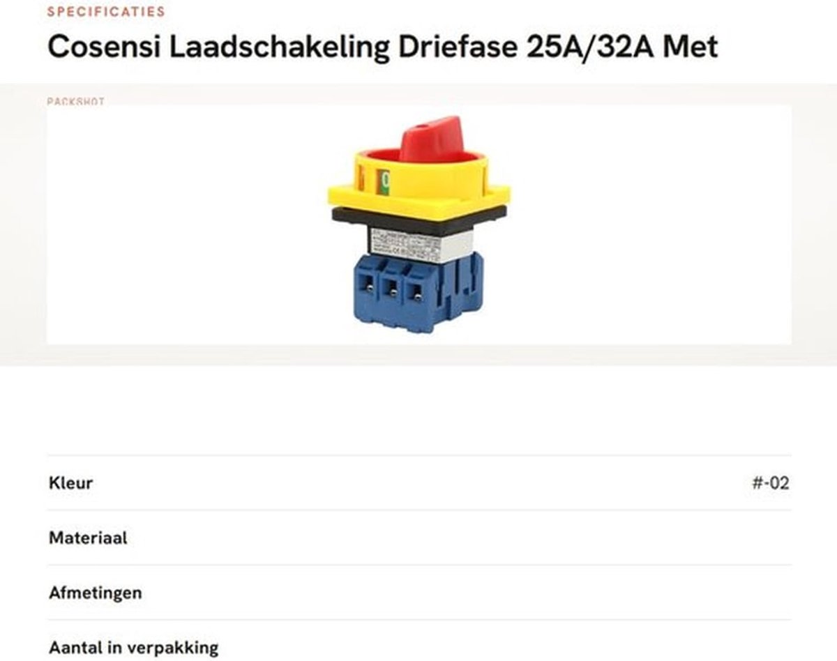 Laadschakeling - Driefase 25A/32A - Met roterende nok voor optimale werking - Ventilatorschakelaar - Voor elektrische installaties - Hoog...