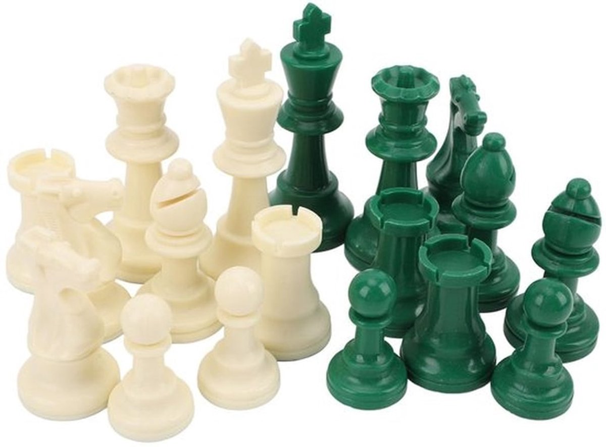 Schaakstukken Gewogen - 32 Stuks Set - Duurzaam PP Plastic - Stabiliteit - Geschikt voor Beginners en Gevorderden - Elegante Groene/Witte Kleur - Schaakset