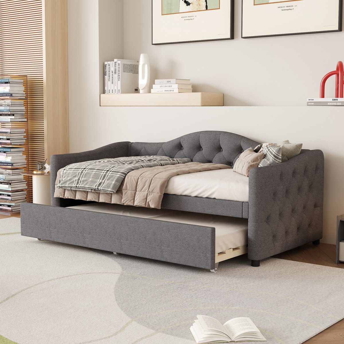 Dagbed 90x200 cm - Uittrekbaar - Sprookjesdesign - Grijs