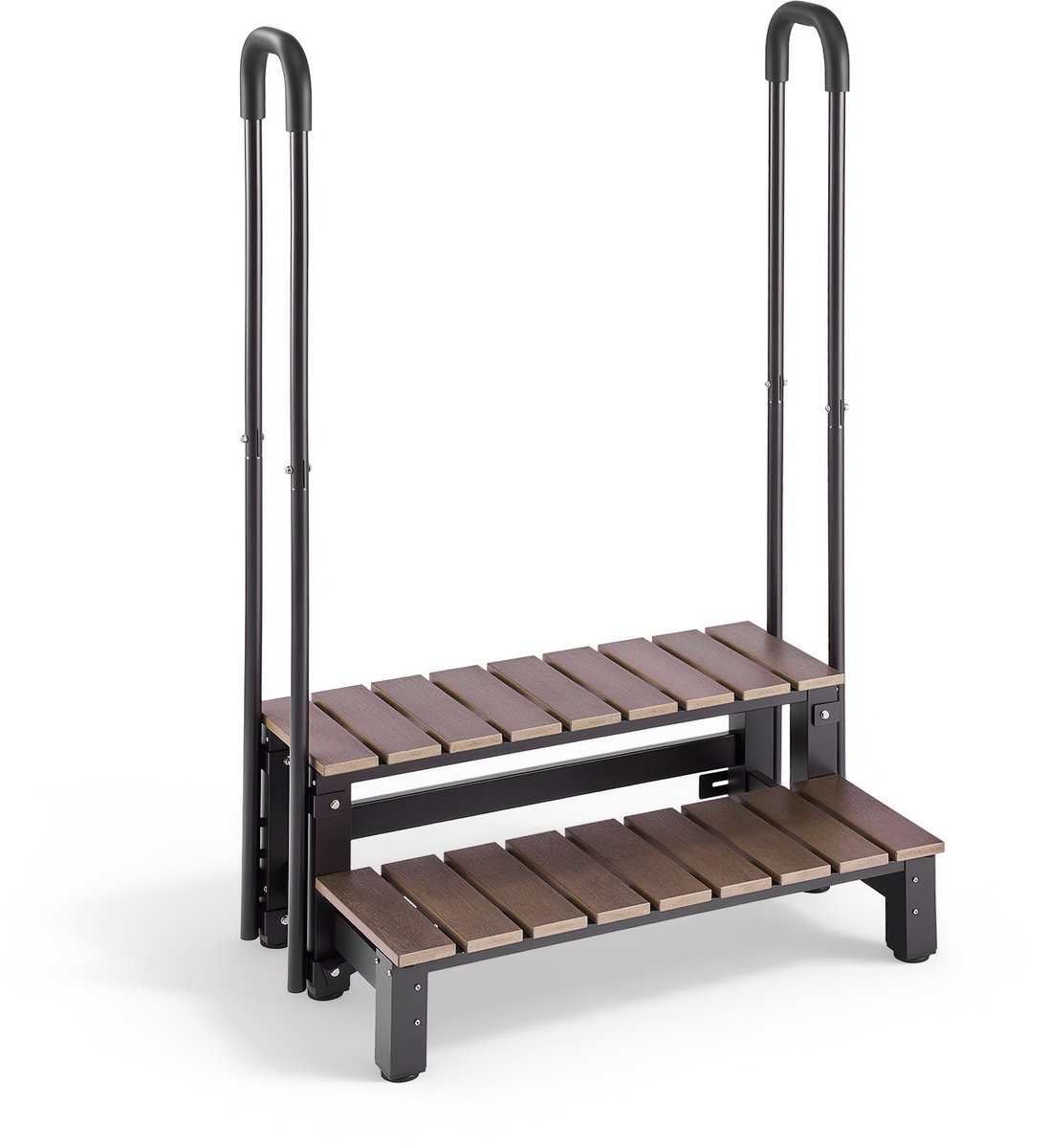 Zwembadtrap - Trap met Leuningen - 2 Treden - 82 cm Breed - Antislip Stalen Treden - HIPS-frame - Voor Opzet- en Opblaaszwembaden, Campers en Terrassen
