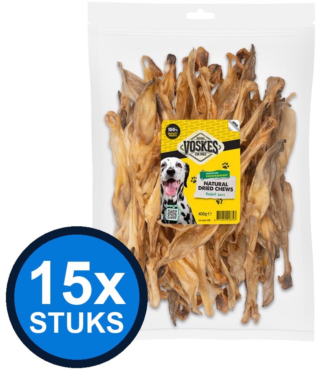 15x Voskes Konijnenoren - Hondensnack - 400g