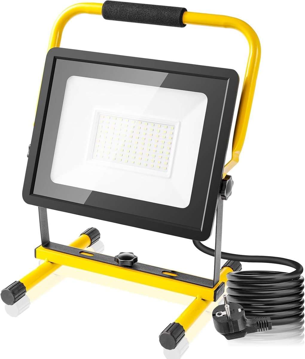 Led-schijnwerper - Koudwit - 100 W - Waterdichte Bouwlamp met Draaggreep - Voor Werkplaats en Buiten