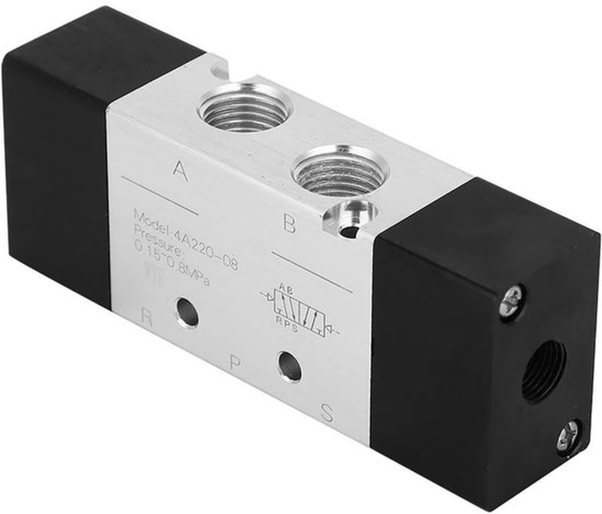 Pneumatische Klep 5 Weg/2 Positie - Solenoid Ventiel - Inlaat/Uitlaat PT 1/4 - Handmatige Ventiel - Hoge Kwaliteit Materiaal - Schokbestendig - Solenoïde Klep