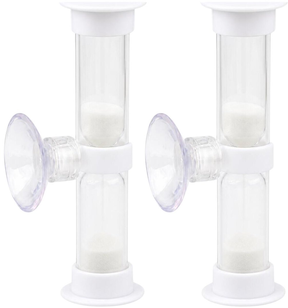 Bellatio Design Zandloper - 2x - douche / badkamer timer - zuignap - 5 minuten - wit