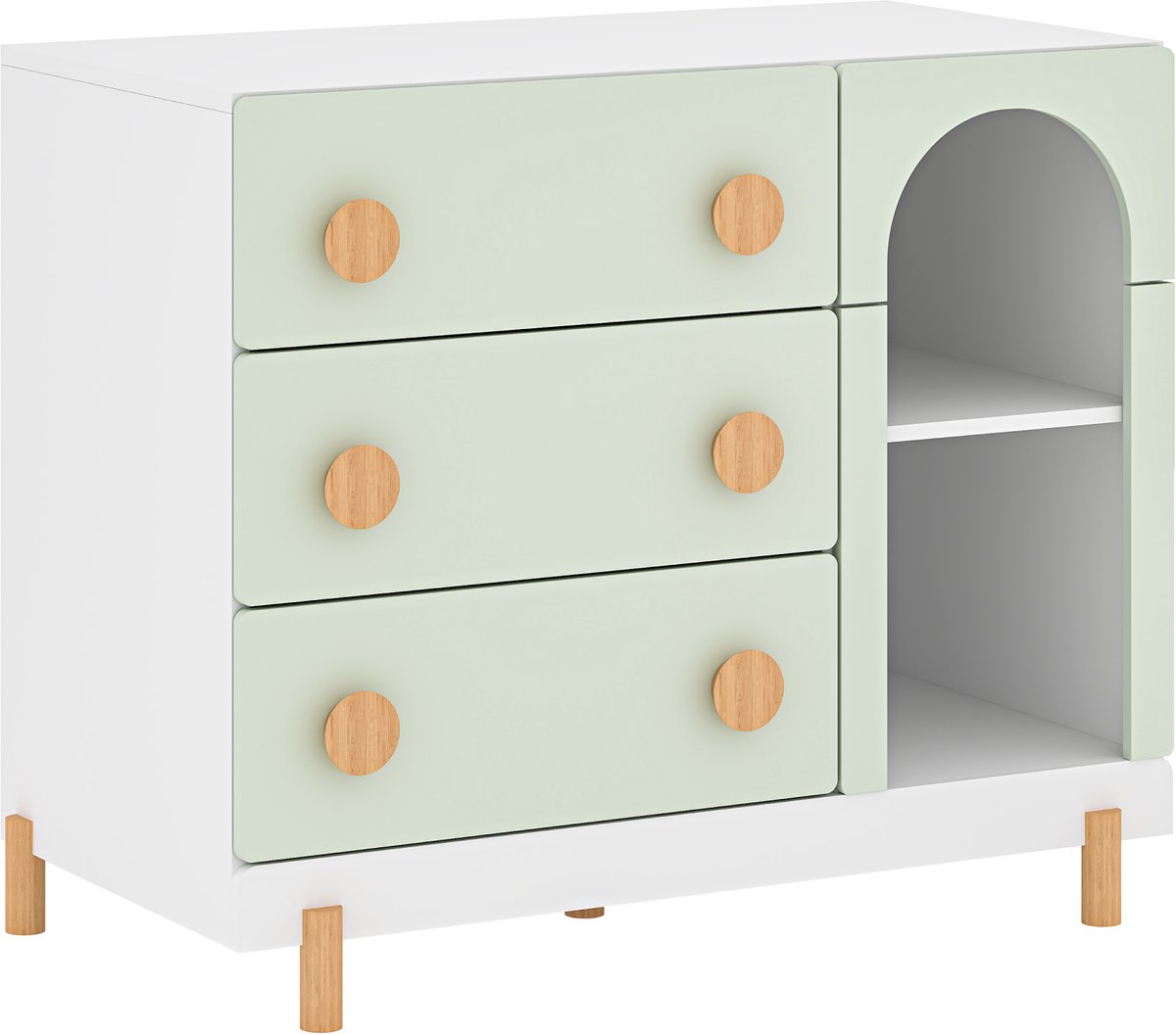 Kindercommode Vaarentaa met 3 lades 2 open vakken 79x41x66 cm mintgroen [en.casa]