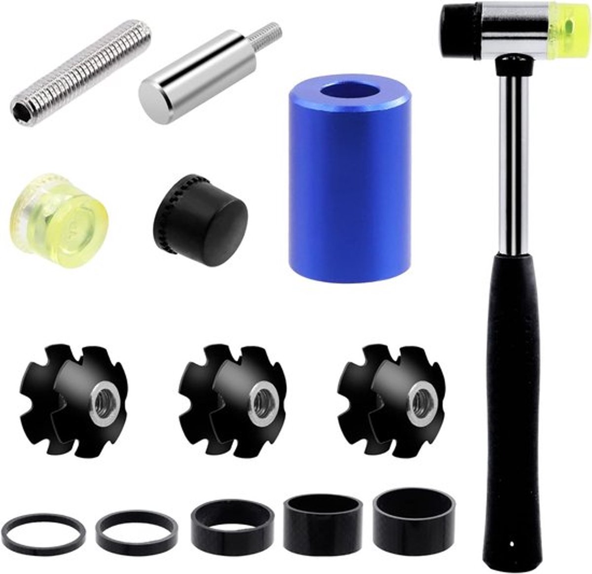 15-delige Fiets Voorvork Star Nut Installatie Tool Kit met Rubber Hamer en Headset Spacer voor Carbon Fiber Fietsen
